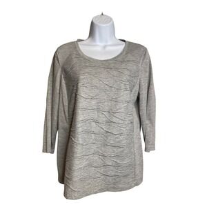 Chicos Womens Gray Woven Textured Knit Top Sz 1 Medium Coastal‎ Effortless Basic